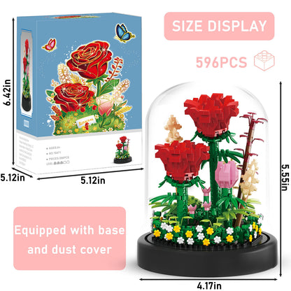 593 PCS Flower Rose Bouquet Building Kit DIY Flowers Toys Gift Bonsai Tree Sets with Cover Botanical Collection Building Blocks Bricks Mother'S Day Gift