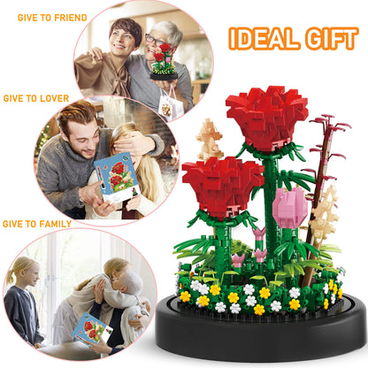593 PCS Flower Rose Bouquet Building Kit DIY Flowers Toys Gift Bonsai Tree Sets with Cover Botanical Collection Building Blocks Bricks Mother'S Day Gift